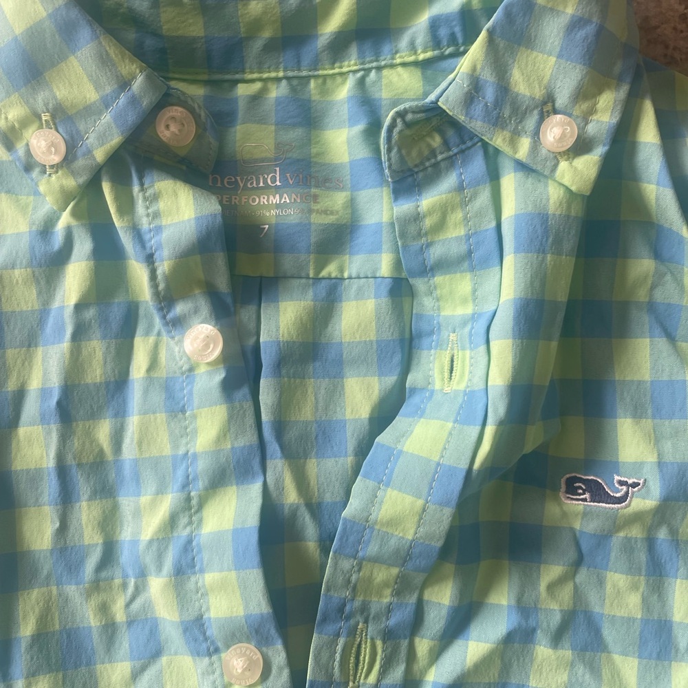 Vineyard Vines Blue and Green Button Down Shirt performance material